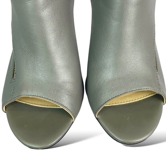 Isola Bootie Women's Sz 9M Grey Madras Leather Zip Up Peep Toe Heeled Ankle Boot - Picture 5 of 10